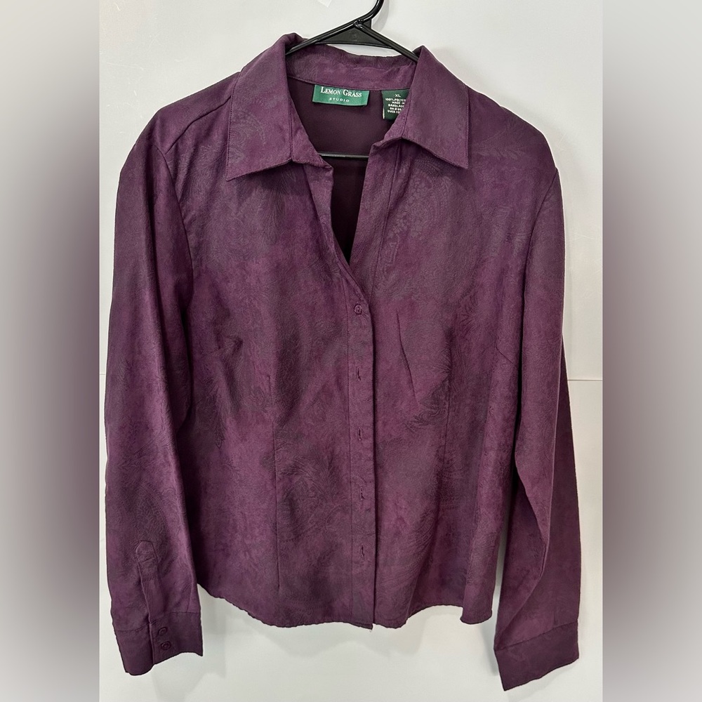 Lemon Grass Womens Western Deep Purple Paisley Faux Suede Rodeo Shacket Size XL